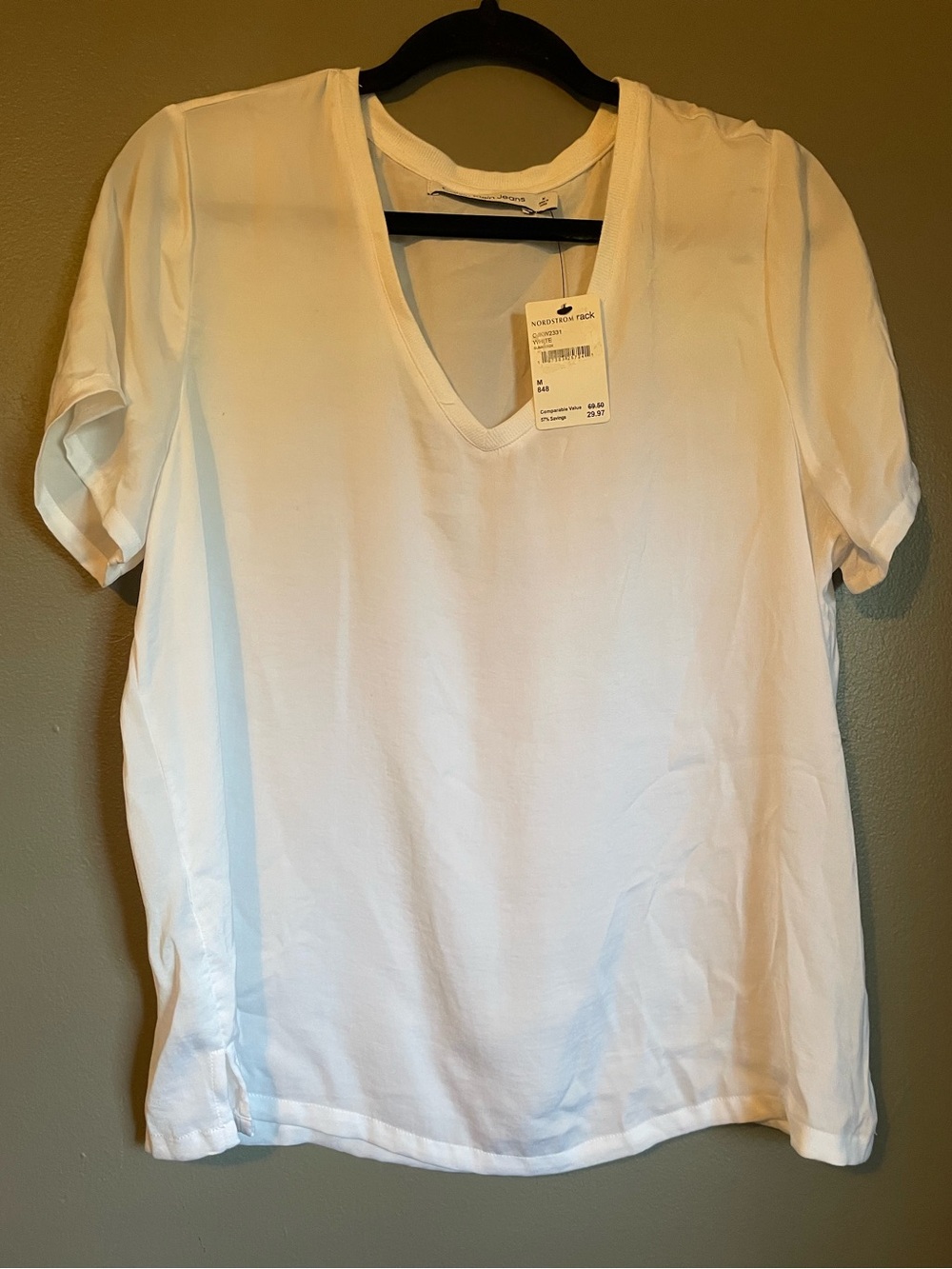 NWT Calvin Klein Jeans Sz Med Women’s White Short Sleeve V-neck T-shirt Top $69!